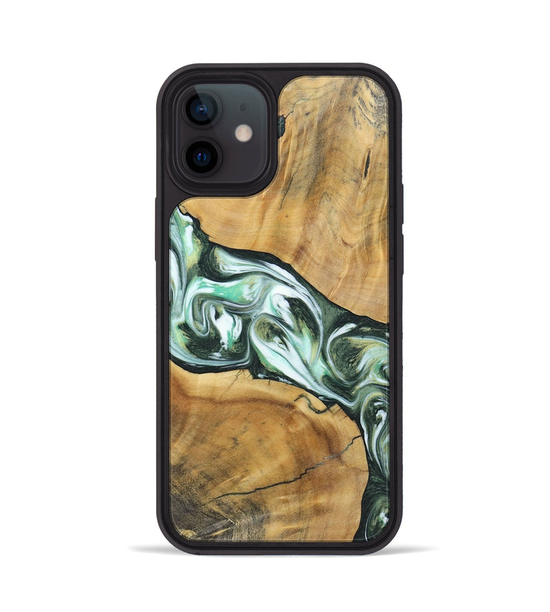 iPhone 12 Wood+Resin Phone Case - Shirley (Green, 696480)
