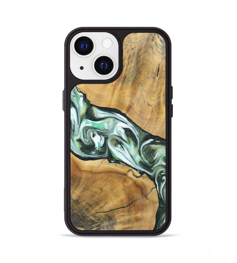 iPhone 13 Wood+Resin Phone Case - Shirley (Green, 696480)