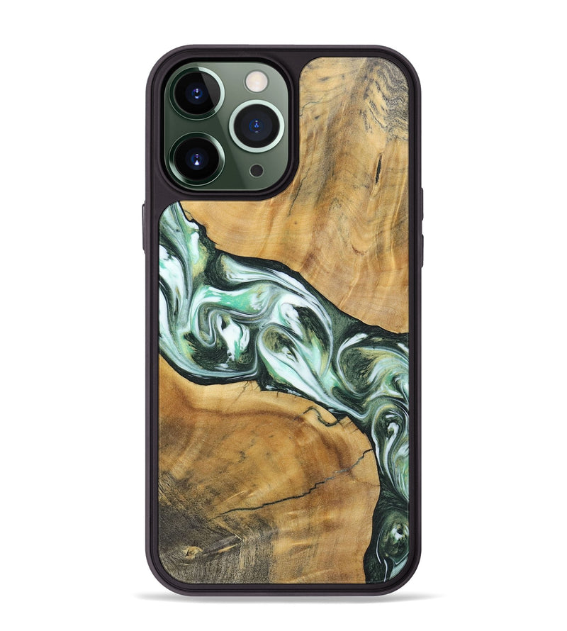 iPhone 13 Pro Max Wood+Resin Phone Case - Shirley (Green, 696480)