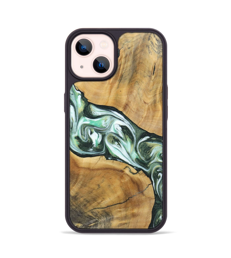 iPhone 14 Wood+Resin Phone Case - Shirley (Green, 696480)