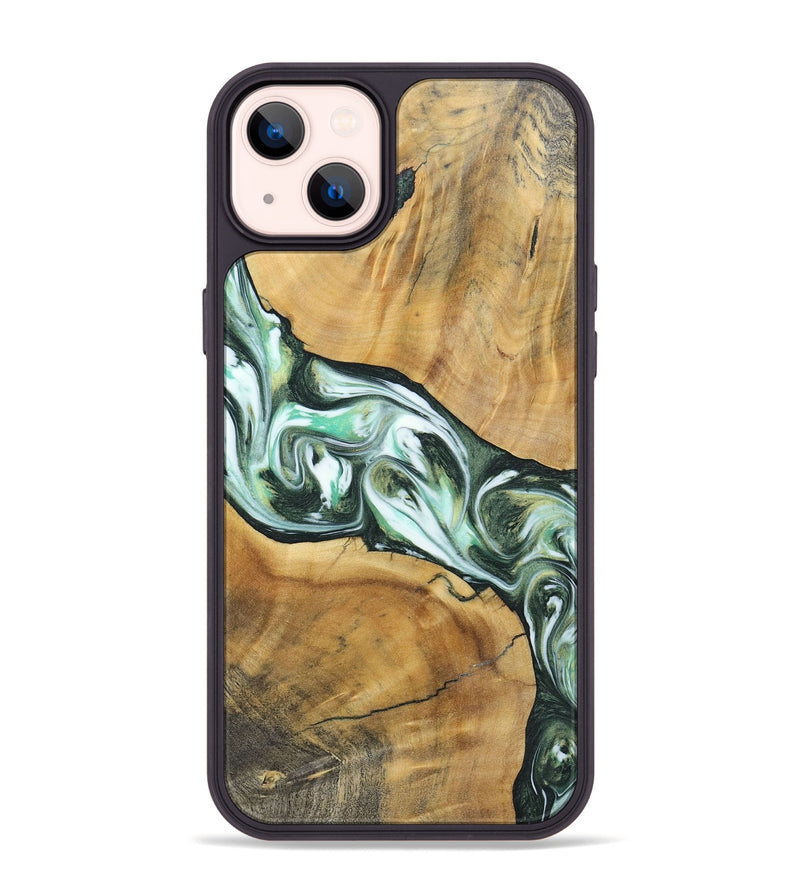 iPhone 14 Plus Wood+Resin Phone Case - Shirley (Green, 696480)