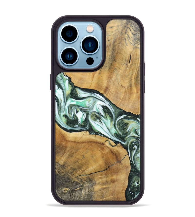 iPhone 14 Pro Max Wood+Resin Phone Case - Shirley (Green, 696480)