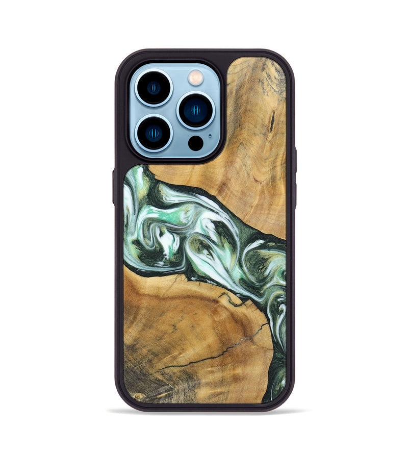 iPhone 14 Pro Wood+Resin Phone Case - Shirley (Green, 696480)