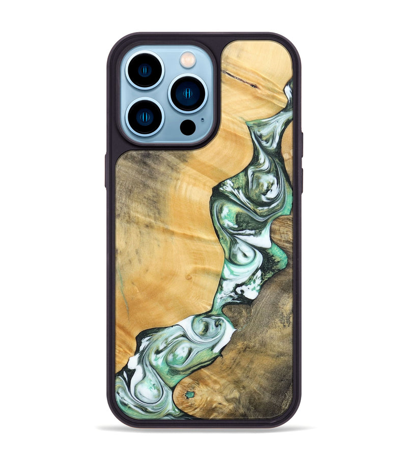 iPhone 14 Pro Max Wood+Resin Phone Case - Rosa (Green, 696486)