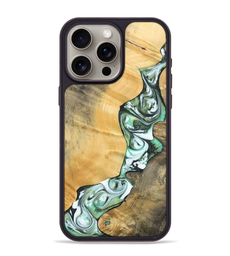 iPhone 15 Pro Max Wood+Resin Phone Case - Rosa (Green, 696486)