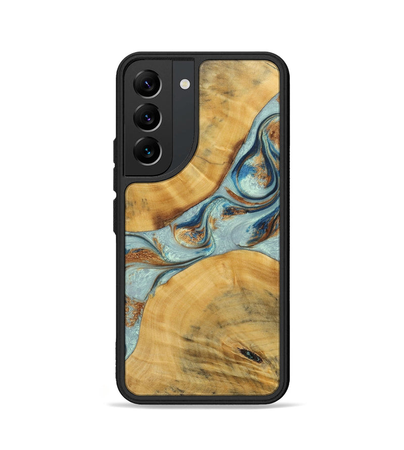 Galaxy S22 Wood+Resin Phone Case - Karina (Teal & Gold, 696494)