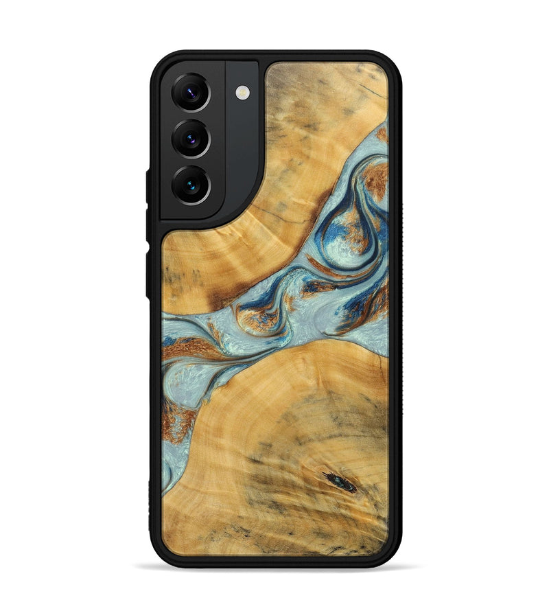 Galaxy S22 Plus Wood+Resin Phone Case - Karina (Teal & Gold, 696494)