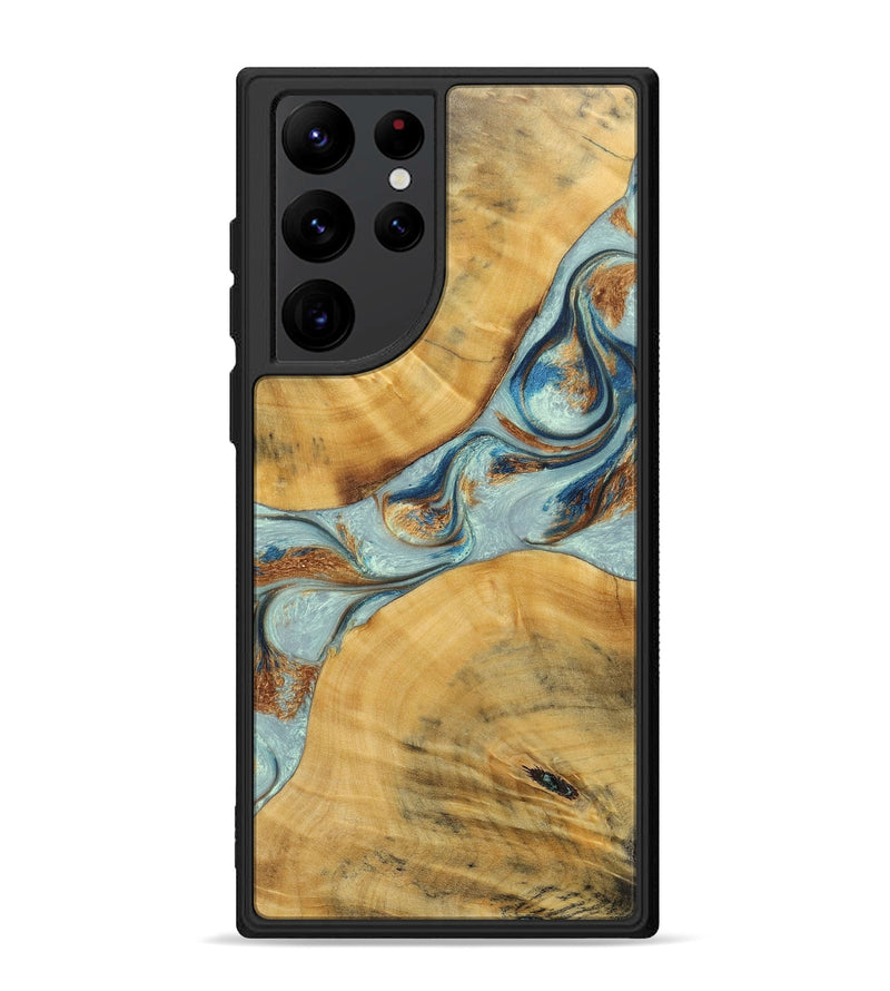 Galaxy S22 Ultra Wood+Resin Phone Case - Karina (Teal & Gold, 696494)