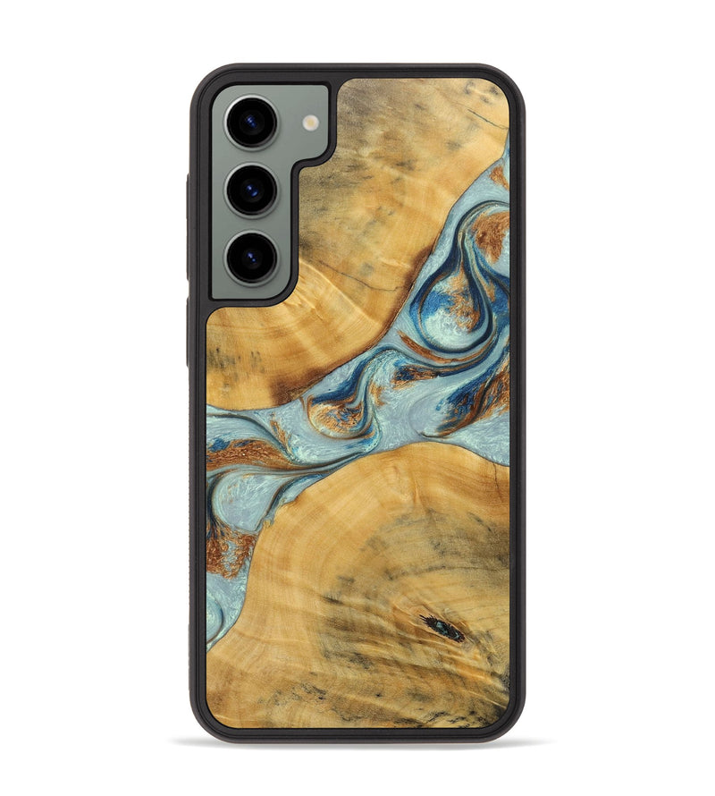 Galaxy S23 Plus Wood+Resin Phone Case - Karina (Teal & Gold, 696494)