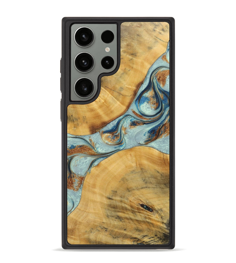 Galaxy S23 Ultra Wood+Resin Phone Case - Karina (Teal & Gold, 696494)