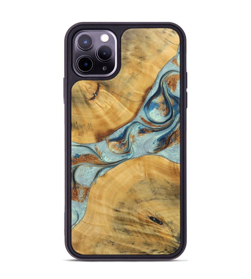 iPhone 11 Pro Max Wood+Resin Phone Case - Karina (Teal & Gold, 696494)