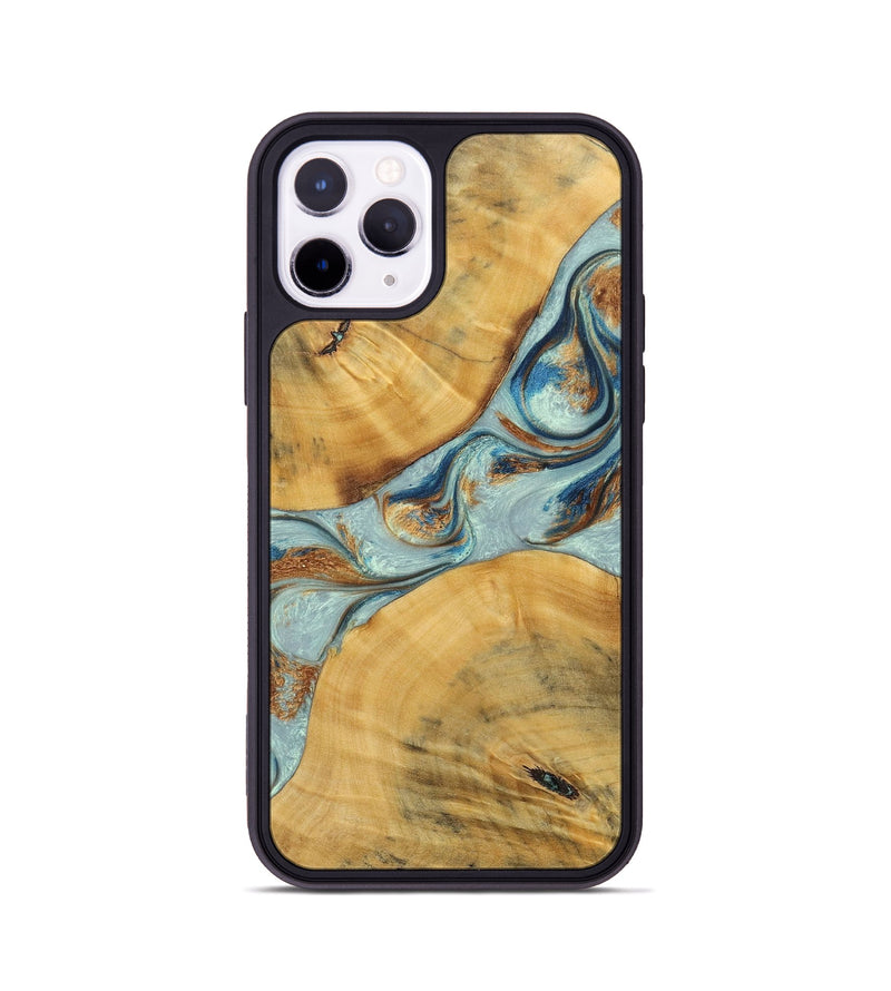 iPhone 11 Pro Wood+Resin Phone Case - Karina (Teal & Gold, 696494)