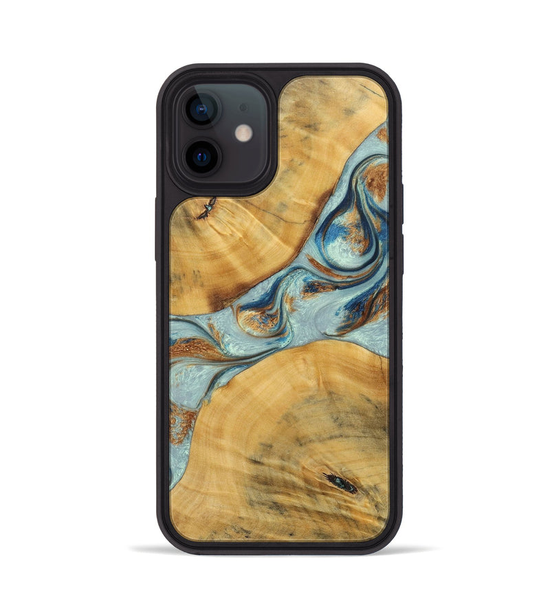 iPhone 12 Wood+Resin Phone Case - Karina (Teal & Gold, 696494)