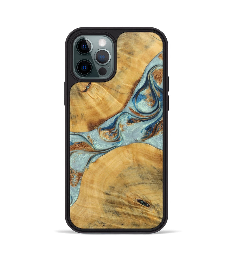 iPhone 12 Pro Wood+Resin Phone Case - Karina (Teal & Gold, 696494)