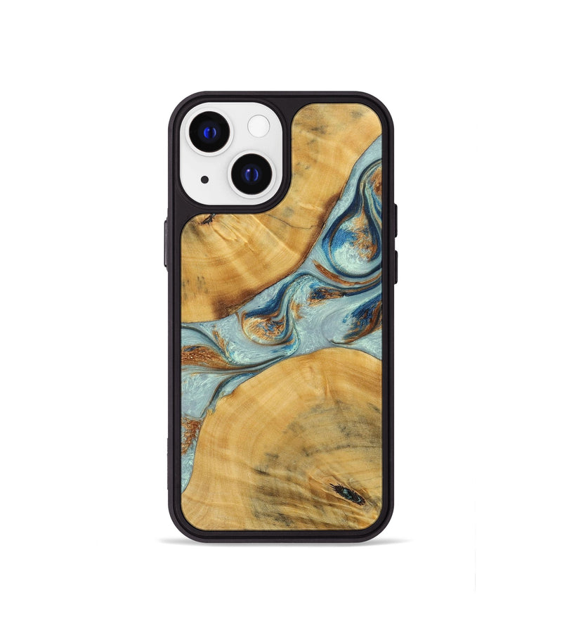 iPhone 13 mini Wood+Resin Phone Case - Karina (Teal & Gold, 696494)