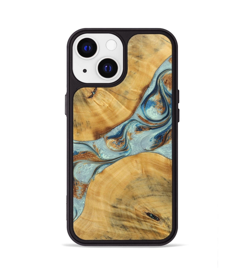 iPhone 13 Wood+Resin Phone Case - Karina (Teal & Gold, 696494)