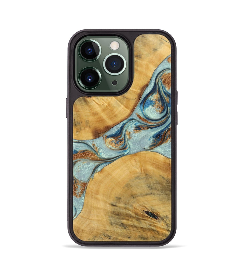 iPhone 13 Pro Wood+Resin Phone Case - Karina (Teal & Gold, 696494)