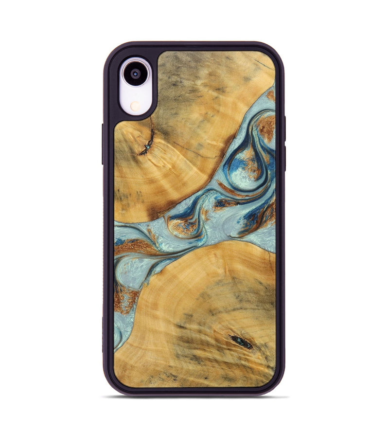 iPhone Xr Wood+Resin Phone Case - Karina (Teal & Gold, 696494)