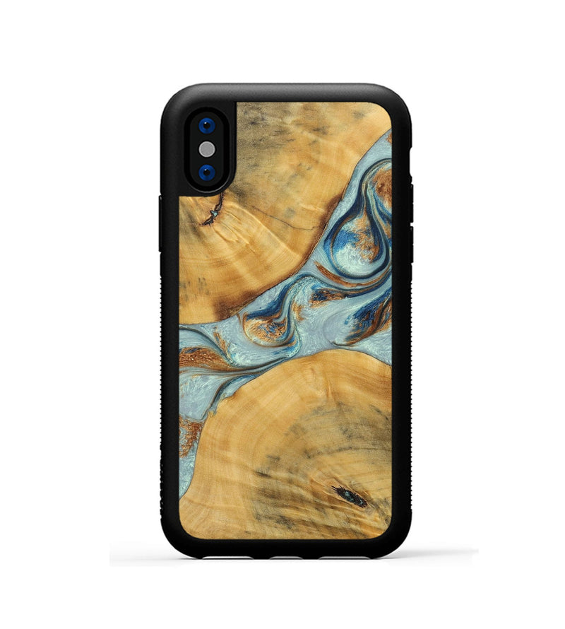iPhone Xs Wood+Resin Phone Case - Karina (Teal & Gold, 696494)