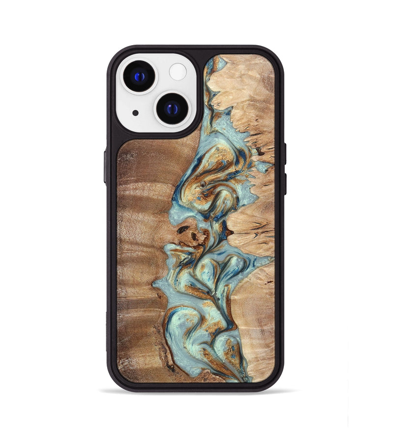 iPhone 13 Wood+Resin Phone Case - Diana (Teal & Gold, 696497)