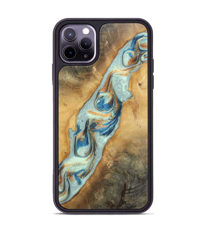 iPhone 11 Pro Max Wood+Resin Phone Case - Ali (Teal & Gold, 696498)