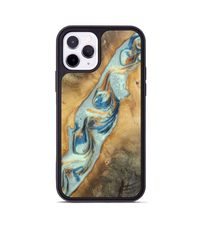 iPhone 11 Pro Wood+Resin Phone Case - Ali (Teal & Gold, 696498)