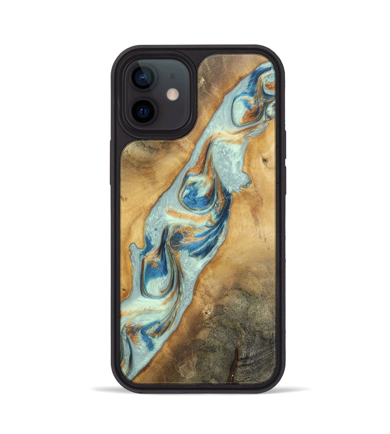 iPhone 12 Wood+Resin Phone Case - Ali (Teal & Gold, 696498)
