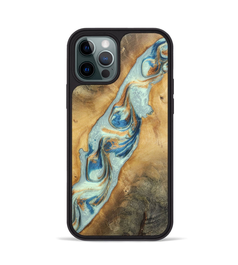 iPhone 12 Pro Wood+Resin Phone Case - Ali (Teal & Gold, 696498)