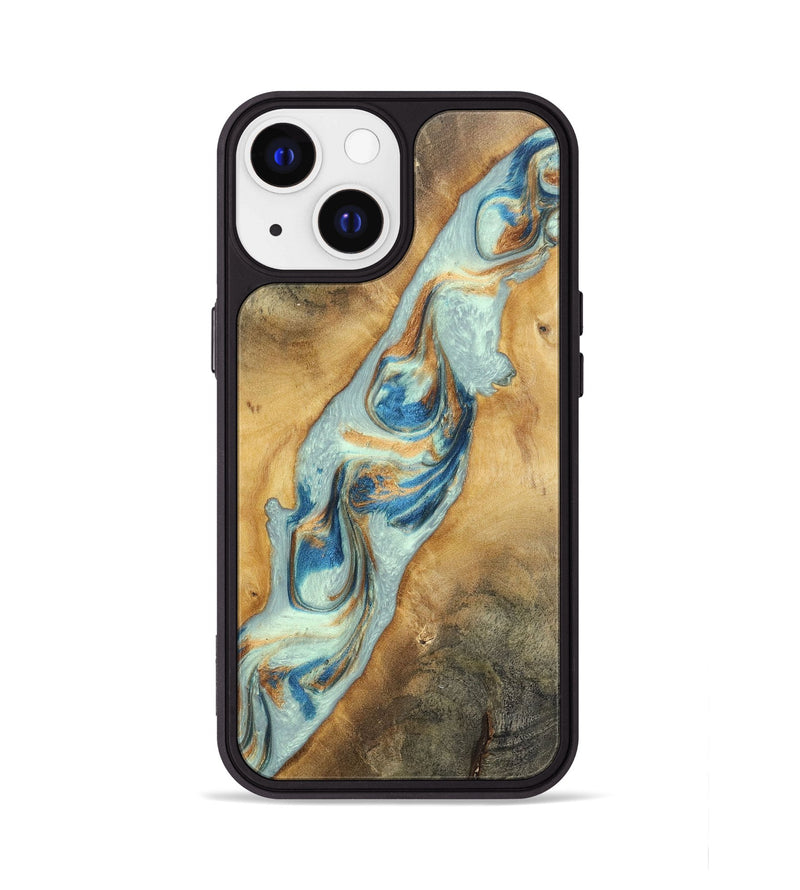 iPhone 13 Wood+Resin Phone Case - Ali (Teal & Gold, 696498)