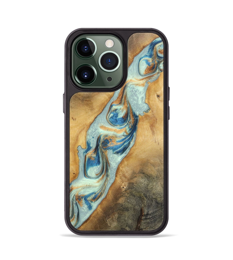 iPhone 13 Pro Wood+Resin Phone Case - Ali (Teal & Gold, 696498)