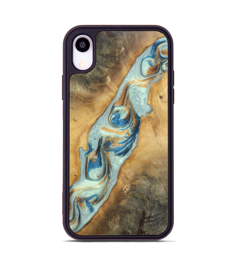 iPhone Xr Wood+Resin Phone Case - Ali (Teal & Gold, 696498)