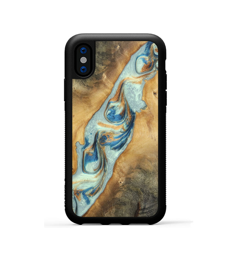 iPhone Xs Wood+Resin Phone Case - Ali (Teal & Gold, 696498)
