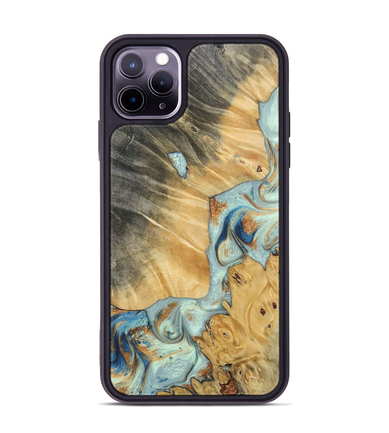 iPhone 11 Pro Max Wood+Resin Phone Case - Marcos (Teal & Gold, 696499)