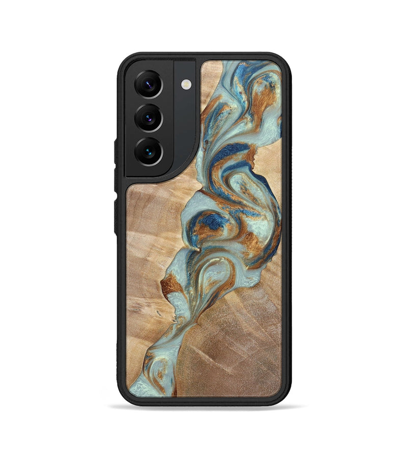 Galaxy S22 Wood+Resin Phone Case - Latasha (Teal & Gold, 696501)