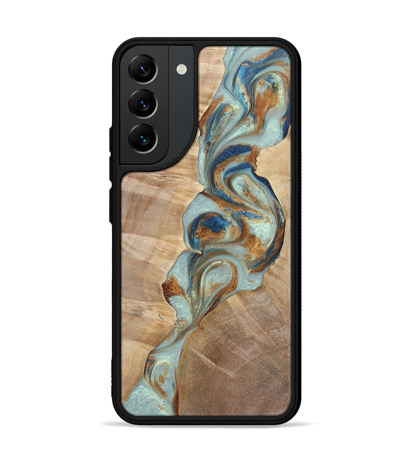 Galaxy S22 Plus Wood+Resin Phone Case - Latasha (Teal & Gold, 696501)