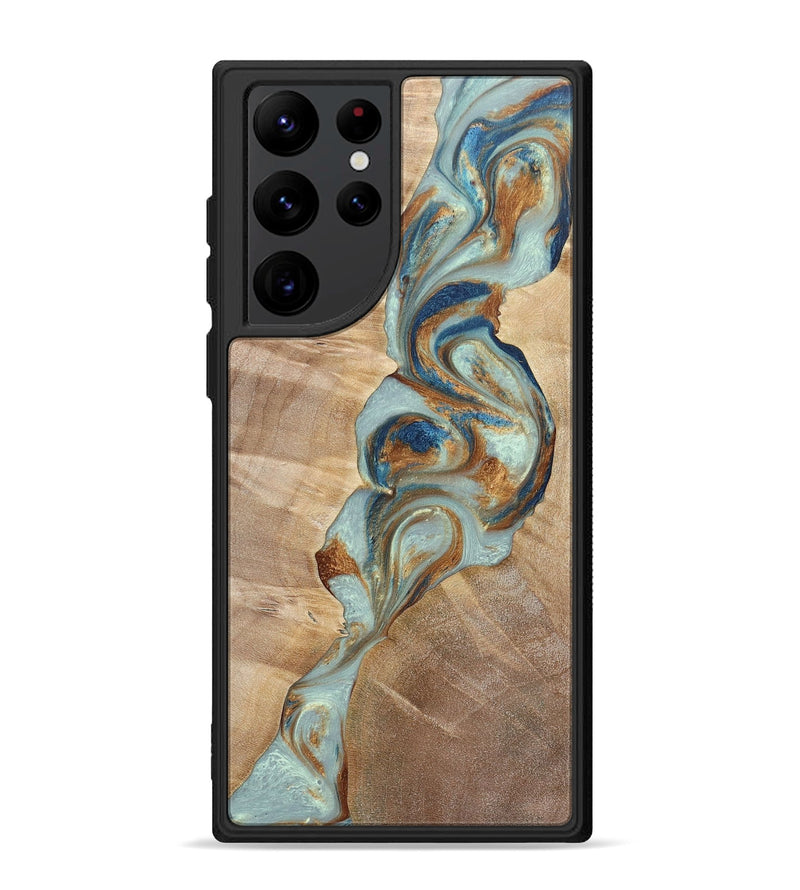 Galaxy S22 Ultra Wood+Resin Phone Case - Latasha (Teal & Gold, 696501)