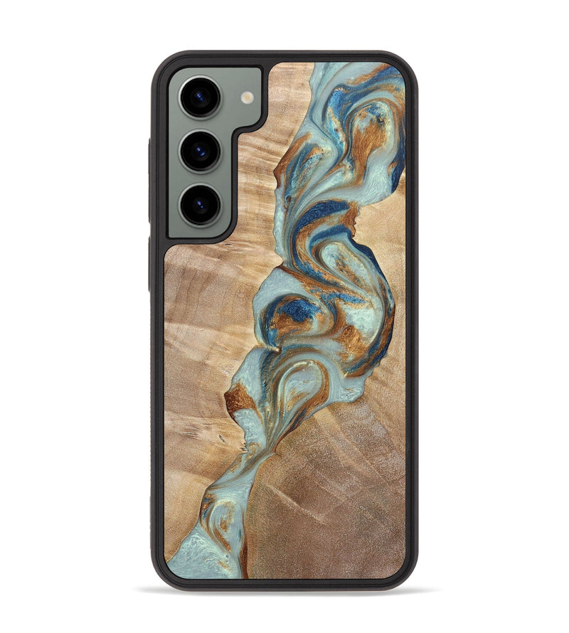 Galaxy S23 Plus Wood+Resin Phone Case - Latasha (Teal & Gold, 696501)