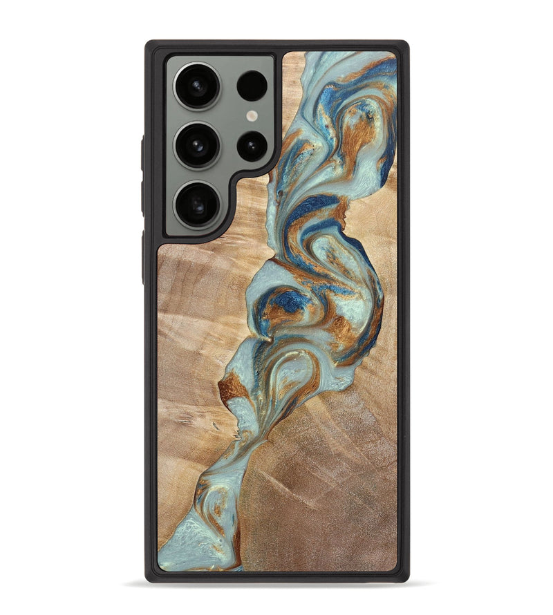 Galaxy S23 Ultra Wood+Resin Phone Case - Latasha (Teal & Gold, 696501)