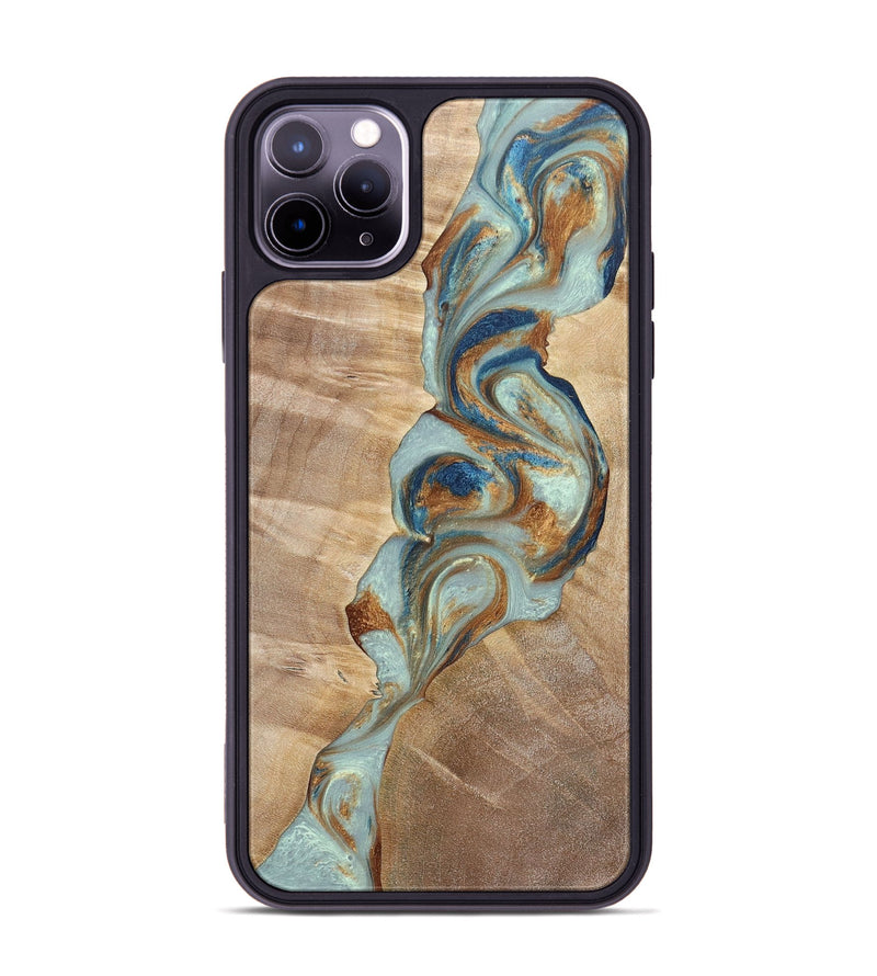 iPhone 11 Pro Max Wood+Resin Phone Case - Latasha (Teal & Gold, 696501)