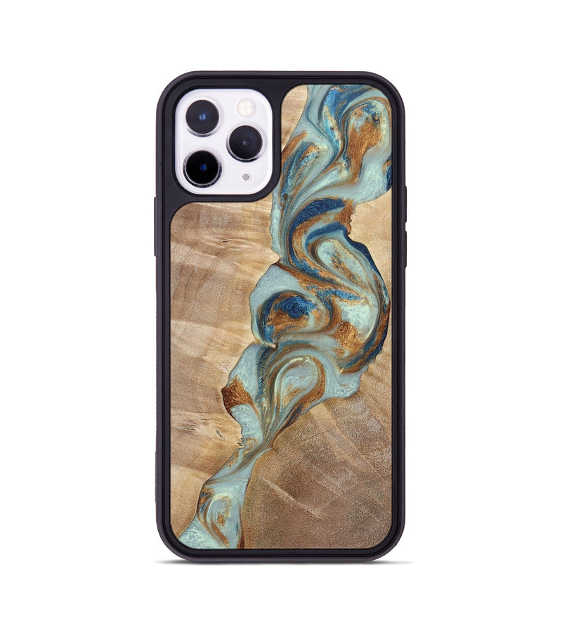 iPhone 11 Pro Wood+Resin Phone Case - Latasha (Teal & Gold, 696501)