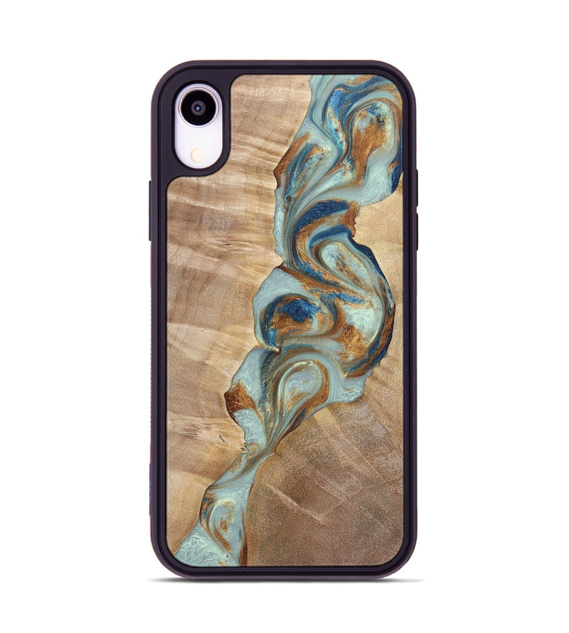 iPhone Xr Wood+Resin Phone Case - Latasha (Teal & Gold, 696501)