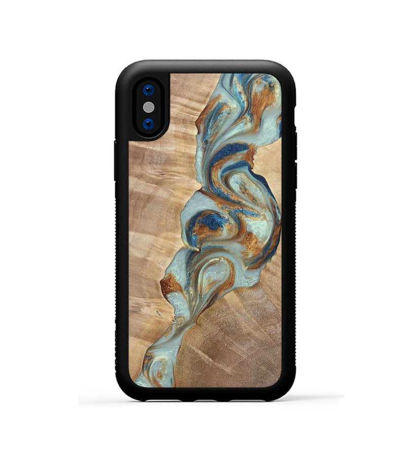 iPhone Xs Wood+Resin Phone Case - Latasha (Teal & Gold, 696501)