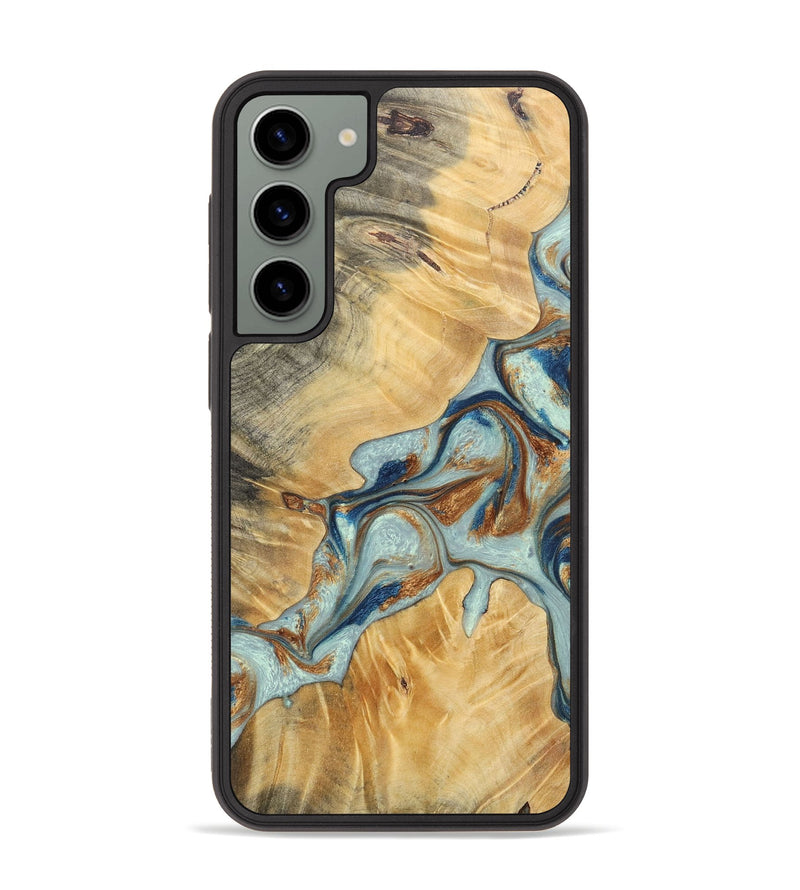 Galaxy S23 Plus Wood+Resin Phone Case - Kendra (Teal & Gold, 696502)
