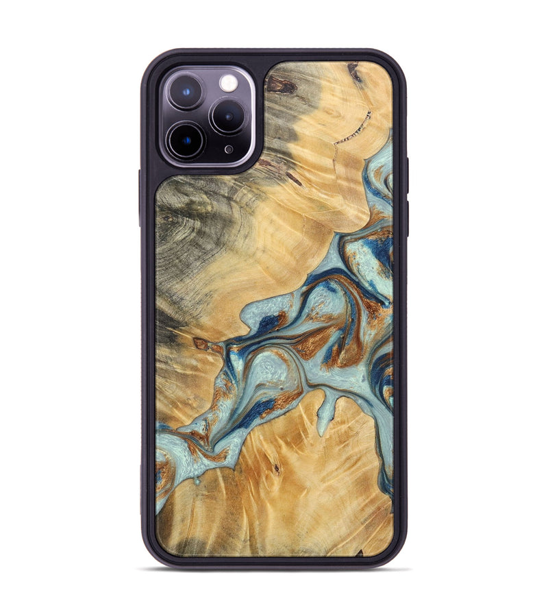 iPhone 11 Pro Max Wood+Resin Phone Case - Kendra (Teal & Gold, 696502)