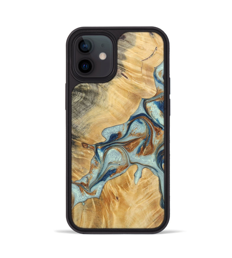 iPhone 12 Wood+Resin Phone Case - Kendra (Teal & Gold, 696502)