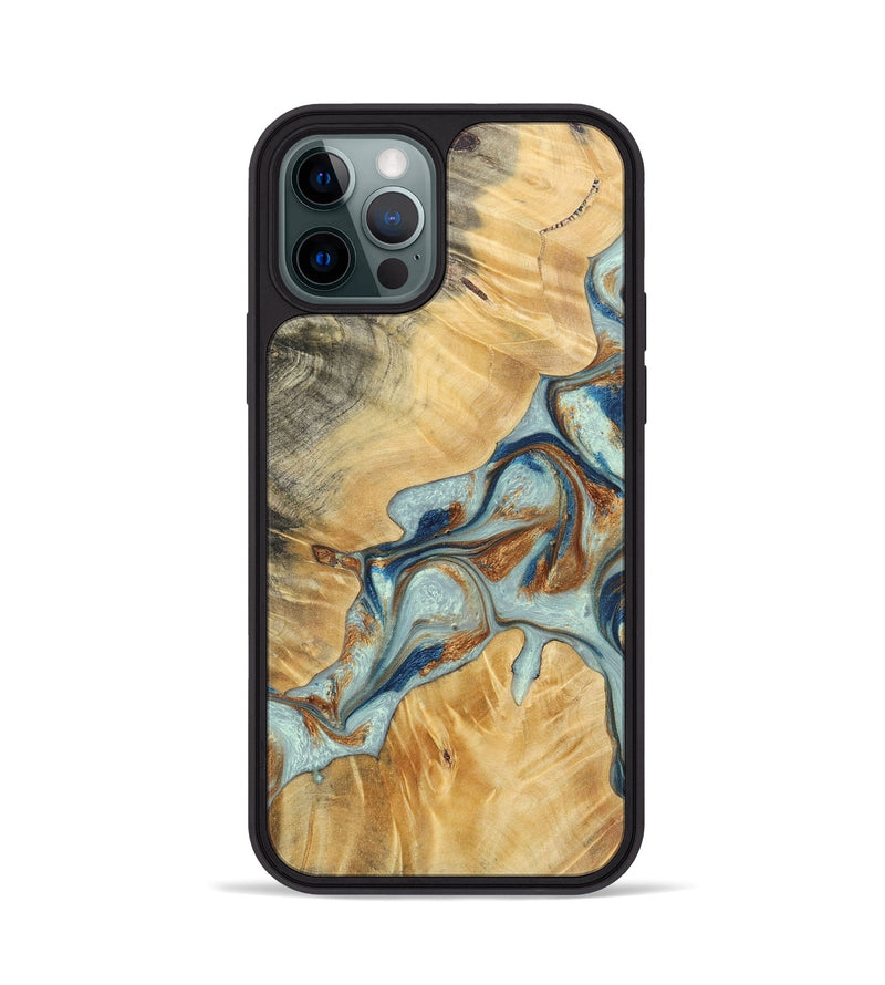 iPhone 12 Pro Wood+Resin Phone Case - Kendra (Teal & Gold, 696502)