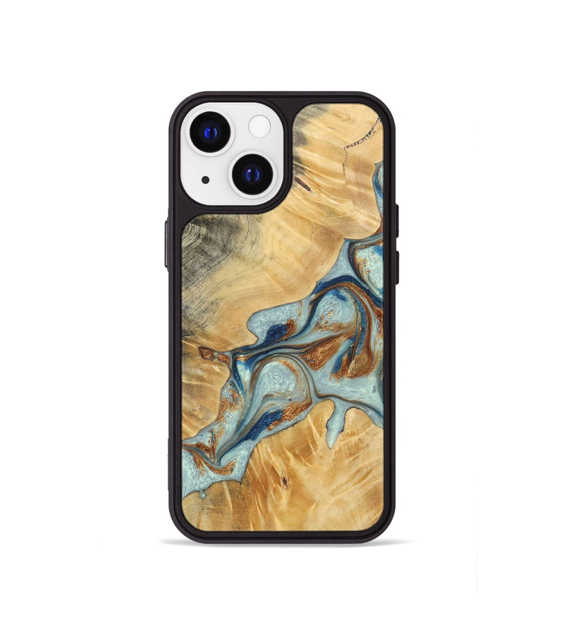 iPhone 13 mini Wood+Resin Phone Case - Kendra (Teal & Gold, 696502)