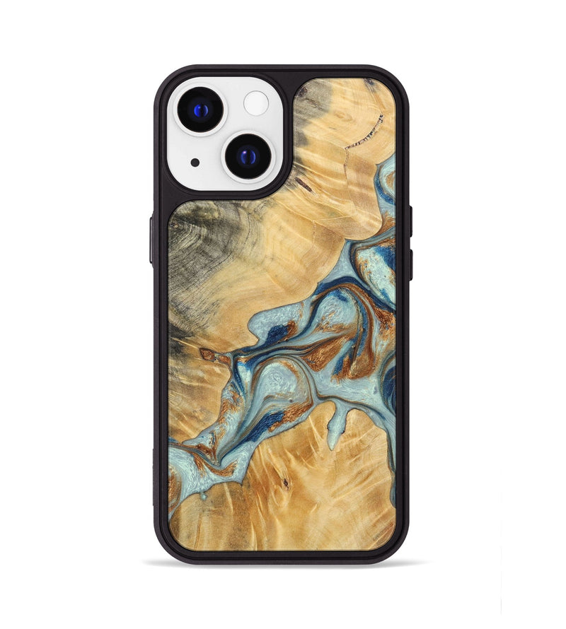 iPhone 13 Wood+Resin Phone Case - Kendra (Teal & Gold, 696502)
