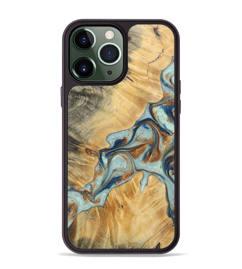 iPhone 13 Pro Max Wood+Resin Phone Case - Kendra (Teal & Gold, 696502)