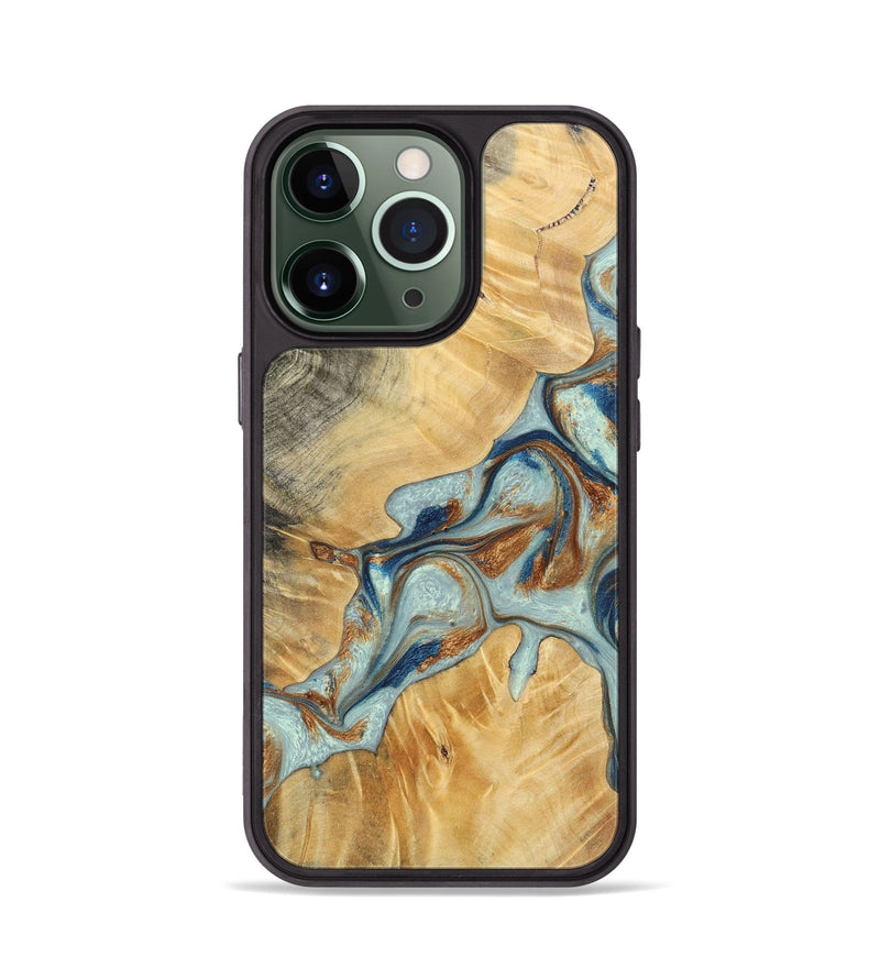 iPhone 13 Pro Wood+Resin Phone Case - Kendra (Teal & Gold, 696502)
